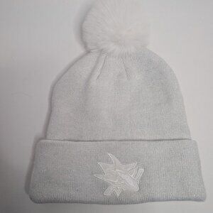 Fanatics San Jose Sharks Women's Winter Lights Cuffed Knit Hat with Pom-White